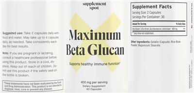 Maximum Beta Glucan 400 mg label