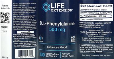 D, L-Phenylalanine 500 mg label