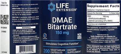 DMAE Bitartrate 150 mg label