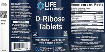 D-Ribose Tablets label
