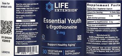 Essential Youth L-Ergothioneine 5 mg label