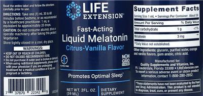 Fast-Acting Liquid Melatonin Citrus-Vanilla Flavor label