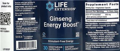 Ginseng Energy Boost label