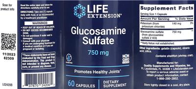 Glucosamine Sulfate 750 mg label