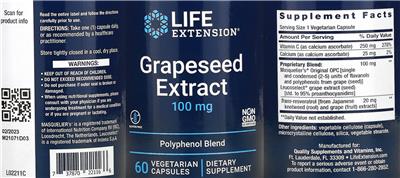 Grapeseed Extract 100 mg label