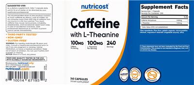 Caffeine 100 mg with L-Theanine 100 mg label