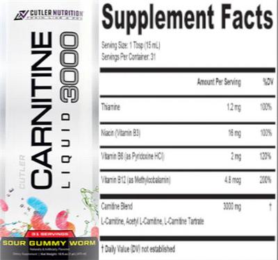 Carnitine Liquid 3000 Sour Gummy Worm label