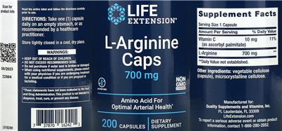 L-Arginine Caps 700 mg label