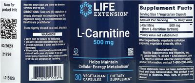 L-Carnitine 500 mg label