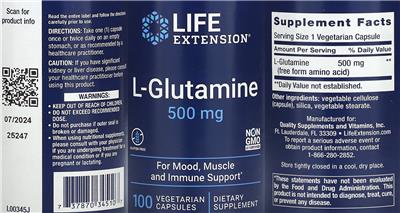 L-Glutamine 500 mg label