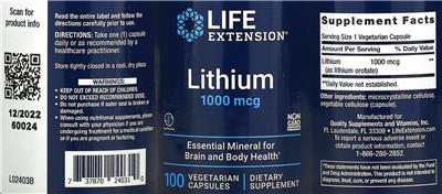 Lithium 1,000 mcg label