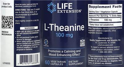 L-Theanine 100 mg label
