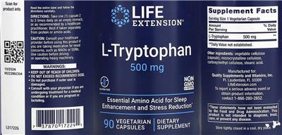 L-Tryptophan 500 mg label