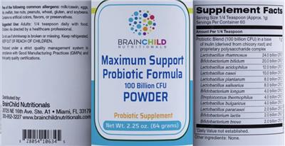 Maximum Support Probiotic Formula Powder 100 Billion CFU Powder label
