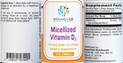Micellized Vitamin D3 10 mcg (400 I.U.) label