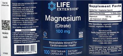 Magnesium (Citrate) 100 mg label