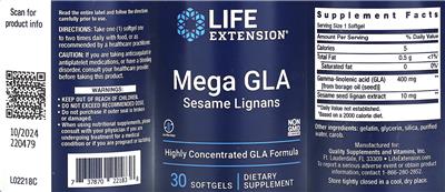 Mega GLA Sesame Lignans label