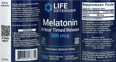Melatonin 300 mcg 6 Hour Timed Release label