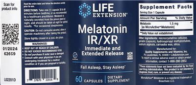 Melatonin IR/XR label