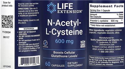 N-Acetyl-L-Cysteine 600 mg label