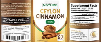 Ceylon Cinnamon 1800 mg label