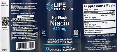 No Flush Niacin 640 mg label