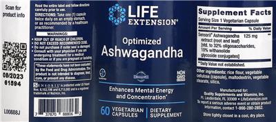 Optimized Ashwagandha label