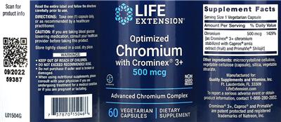 Optimized Chromium with Crominex 3+ 500 mcg label