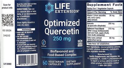 Optimized Quercetin 250 mg label