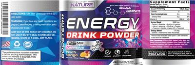 Energy Drink Powder Peach Mango label