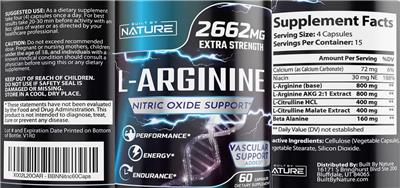 L-Arginine Extra Strength 2662 mg label