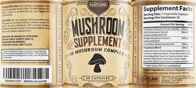 Mushroom Supplement label