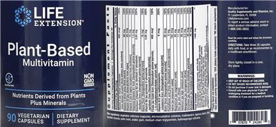 Plant-Based Multivitamin label