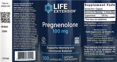 Pregnenolone 100 mg label