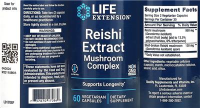 Reishi Extract Mushroom Complex label