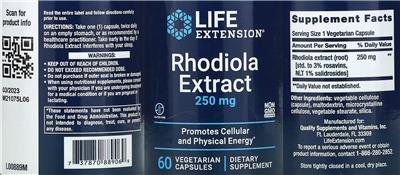 Rhodiola Extract 250 mg label