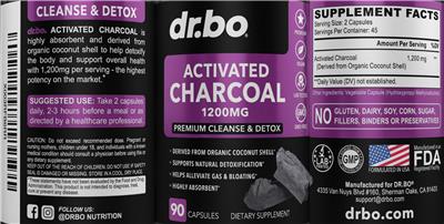 Activated Charcoal 1200 mg label