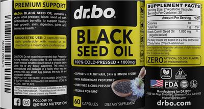 Black Seed Oil 1000 mg label