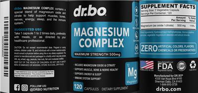 Magnesium Complex 500 mg label