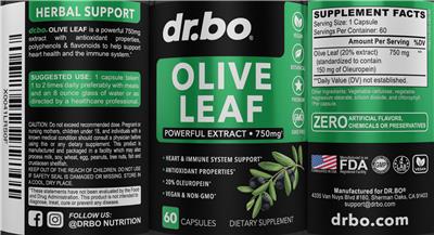 Olive Leaf 750 mg label