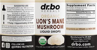 Organic Lion's Mane Mushroom Liquid Drops label