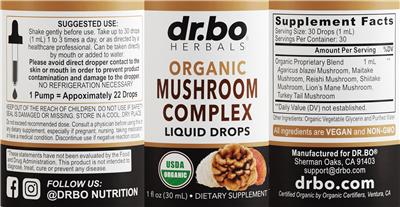Organic Mushroom Complex Liquid Drops label