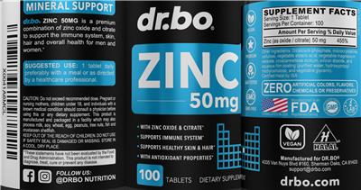 Zinc 50 mg label