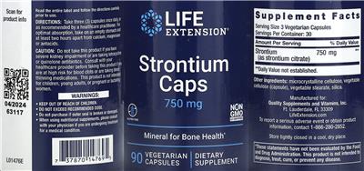 Strontium Caps 750 mg label