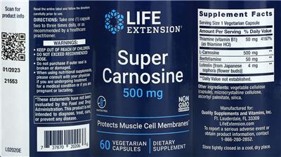 Super Carnosine 500 mg label