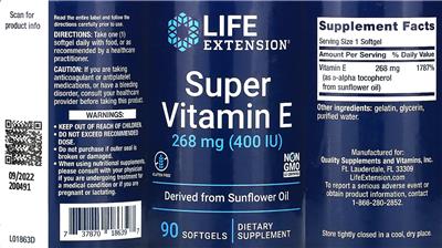 Super Vitamin E 268 mg (400 IU) label