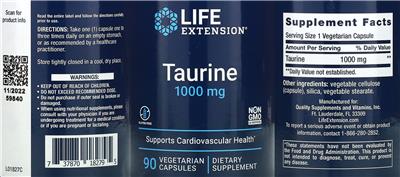 Taurine 1000 mg label