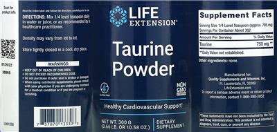 Taurine Powder label