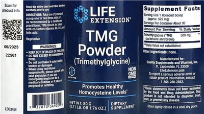 TMG Powder (Trimethylglycine) label