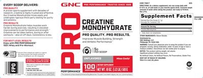 Creatine Monohydrate 5 Grams Unflavored label